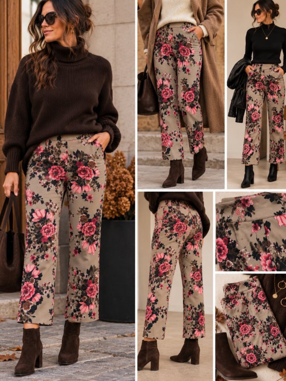 759 - Jules & Leopold Floral Pull-On Straight Leg Pants L Boho Retro Stretch
